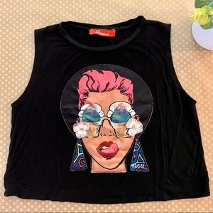 Rainbow Sleeveless cropped top - Black